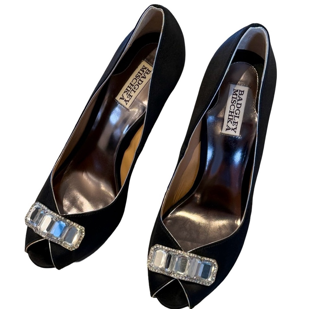 Badgley Mischka Black Crystal Embellished Heels